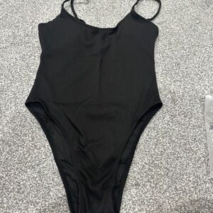 Black Ribbed One-Piece Swimsuit